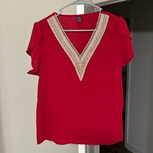 Ruby Red Short Sleeve V-Neck Blouse